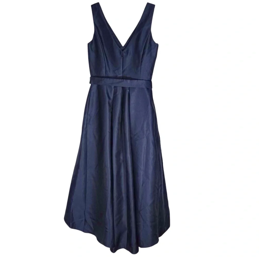 ALFRED SUNG Sleeveless High Low Dress Blue Satin with Pockets Size 8 D723 - Picture 4 of 6